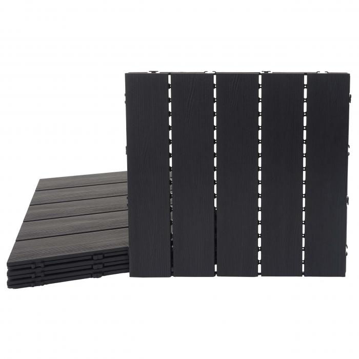 B-Ware (leicht beschdigt SK2) | WPC Bodenfliese HWC-E20, 3D-Struktur linear ~ 4x je 50x50cm = 1qm, geprgt anthrazit