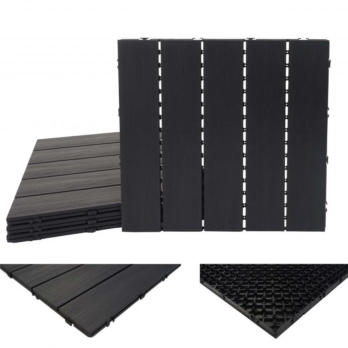 B-Ware (leicht beschdigt SK2) | WPC Bodenfliese HWC-E20, 3D-Struktur linear ~ 4x je 50x50cm = 1qm, geprgt anthrazit