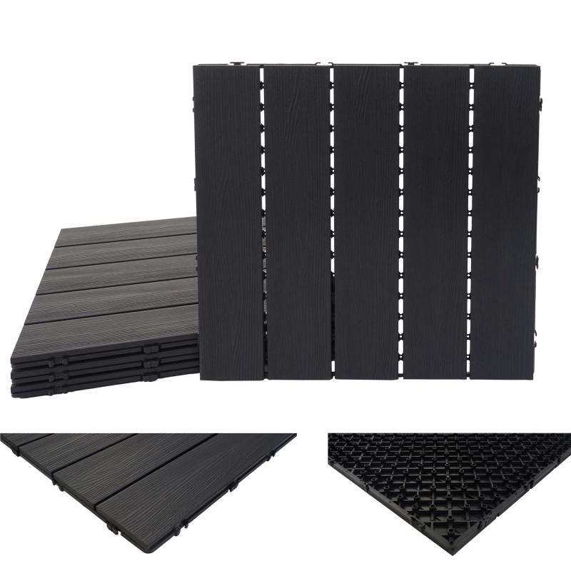 B-Ware (leicht beschdigt SK2) | WPC Bodenfliese HWC-E20, 3D-Struktur linear ~ 4x je 50x50cm = 1qm, geprgt anthrazit