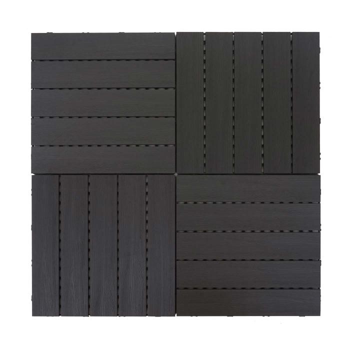 B-Ware (leicht beschdigt SK2) | WPC Bodenfliese HWC-E20, 3D-Struktur linear ~ 4x je 50x50cm = 1qm, geprgt anthrazit