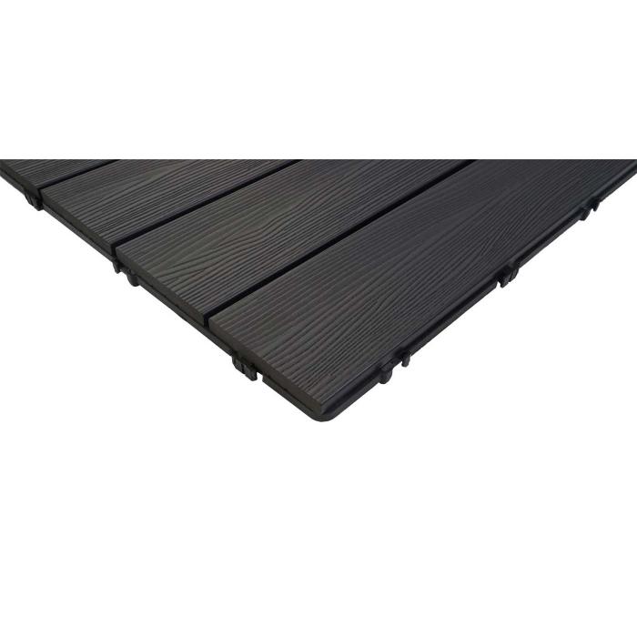 B-Ware (leicht beschdigt SK2) | WPC Bodenfliese HWC-E20, 3D-Struktur linear ~ 4x je 50x50cm = 1qm, geprgt anthrazit