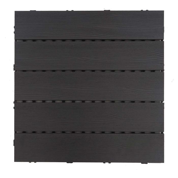 B-Ware (leicht beschdigt SK2) | WPC Bodenfliese HWC-E20, 3D-Struktur linear ~ 4x je 50x50cm = 1qm, geprgt anthrazit