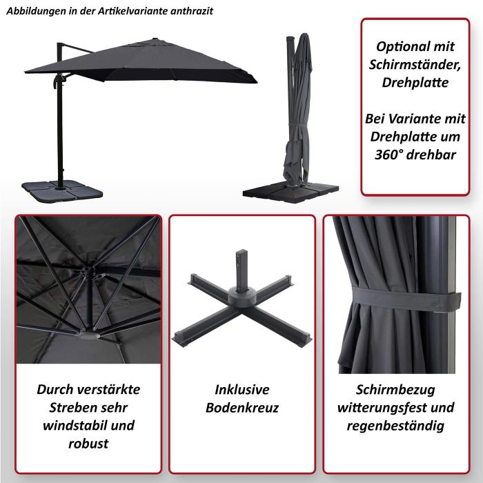 Gastronomie-Ampelschirm HWC-A96, 3x4m (5m) Polyester Alu/Stahl 26kg ~ Flap, anthrazit ohne Stnder