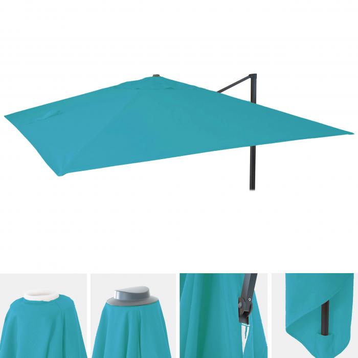 Ersatz-Bezug fr Luxus-Ampelschirm HWC-A96, Sonnenschirmbezug Ersatzbezug, 3x3m (4,24m) Polyester 2,7kg ~ trkis