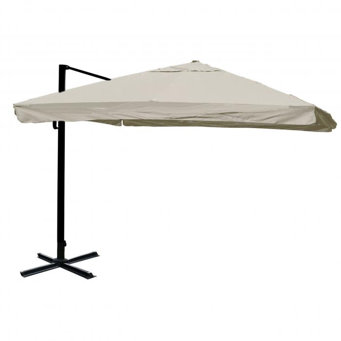 Gastronomie-Ampelschirm HWC-A96, 3x3m (4,24m) Polyester Alu/Stahl 23kg ~ Flap, creme-grau ohne Stnder, drehbar