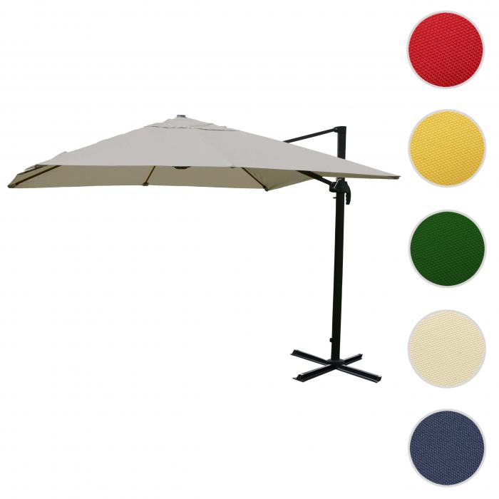 Gastronomie-Ampelschirm HWC-A96, Sonnenschirm, 3x4m (5m) Polyester/Alu 26kg ~ creme-grau ohne Stnder