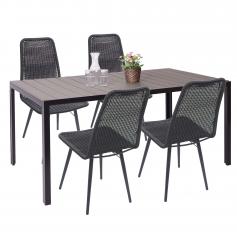 Gartengarnitur HWC-F90, Sitzgruppe Balkon-/Lounge-Set, WPC-Tischplatte 4xPoly-Rattan Stuhl+Tisch 160x90cm ~ grau