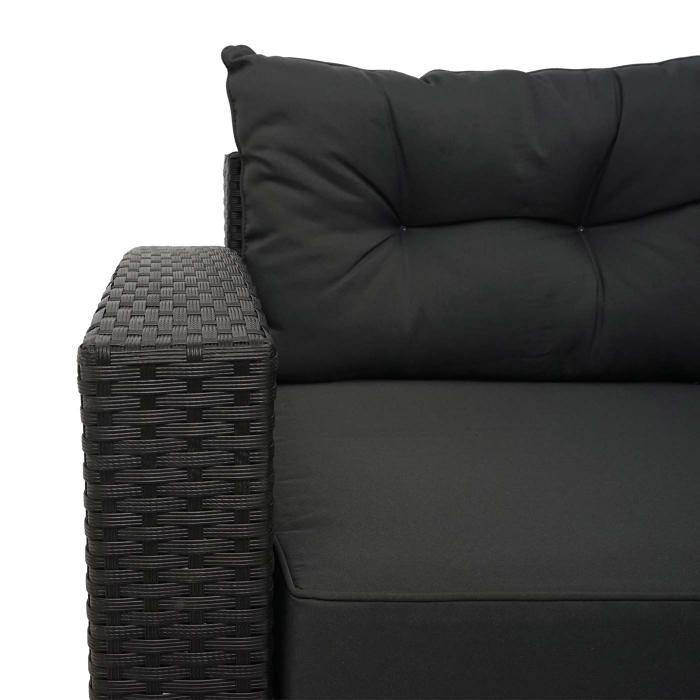 Poly-Rattan Garnitur HWC-J34, Balkon-/Garten-/Lounge-Set Sitzgruppe Sofa, Staufach ~ schwarz, Kissen dunkelgrau