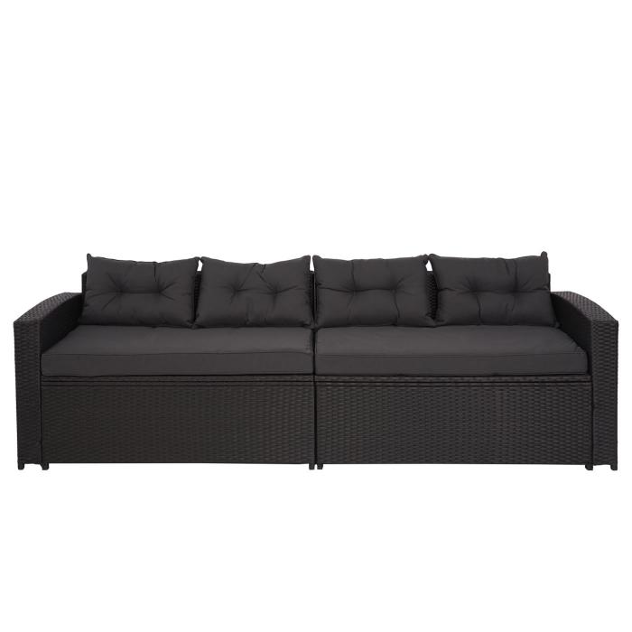 Poly-Rattan Garnitur HWC-J34, Balkon-/Garten-/Lounge-Set Sitzgruppe Sofa, Staufach ~ schwarz, Kissen dunkelgrau