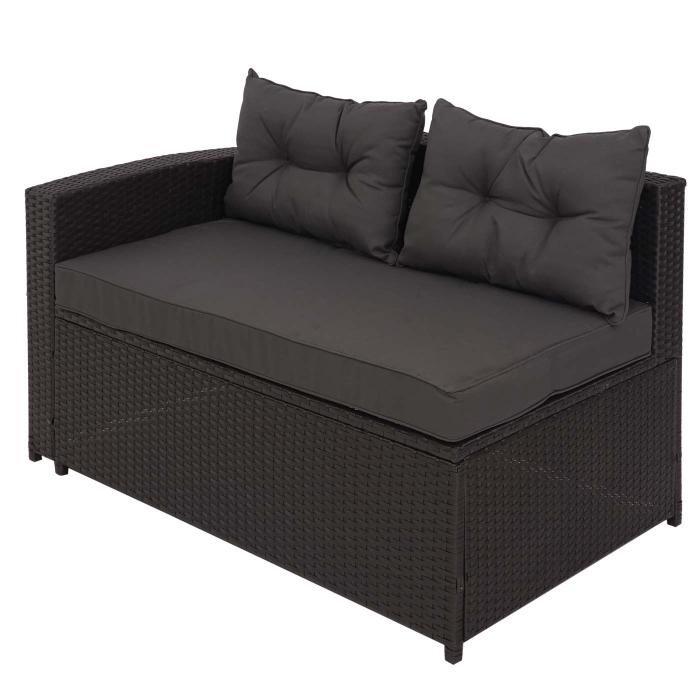 Poly-Rattan Garnitur HWC-J34, Balkon-/Garten-/Lounge-Set Sitzgruppe Sofa, Staufach ~ schwarz, Kissen dunkelgrau
