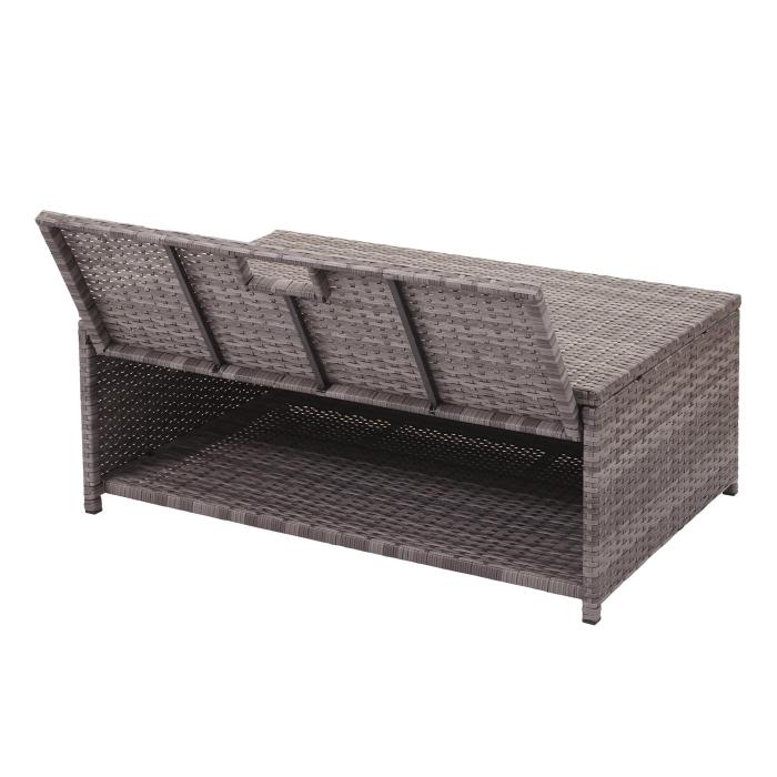 Poly-Rattan Garnitur HWC-J34, Balkon-/Garten-/Lounge-Set Sitzgruppe Sofa, Staufach ~ grau, Kissen dunkelgrau