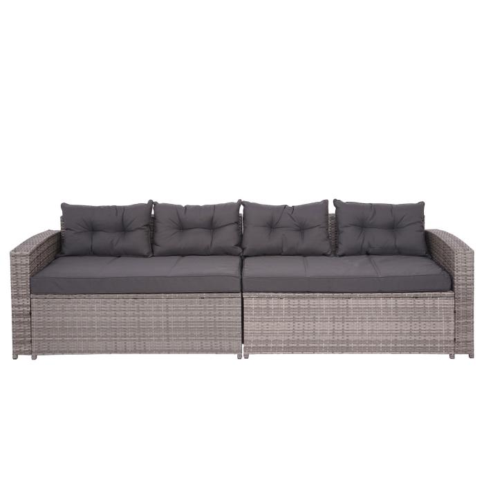 Poly-Rattan Garnitur HWC-J34, Balkon-/Garten-/Lounge-Set Sitzgruppe Sofa, Staufach ~ grau, Kissen dunkelgrau