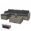 Poly-Rattan Garnitur HWC-J34, Balkon-/Garten-/Lounge-Set Sitzgruppe Sofa, Staufach ~ grau, Kissen dunkelgrau
