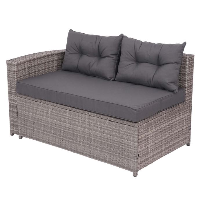 Poly-Rattan Garnitur HWC-J34, Balkon-/Garten-/Lounge-Set Sitzgruppe Sofa, Staufach ~ grau, Kissen dunkelgrau