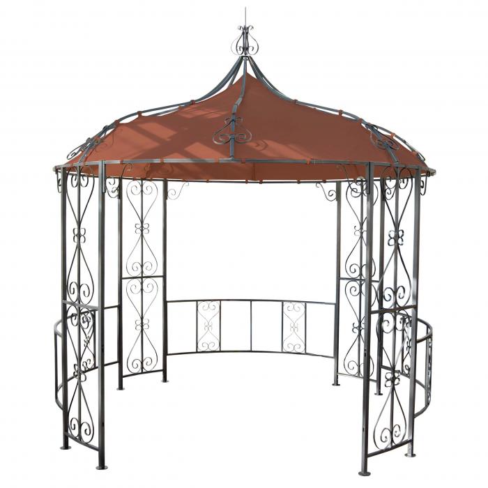 Pergola Almeria, Rundpavillon Garten Pavillon, stabiles Stahl-Gestell  3m ~ terracotta-braun