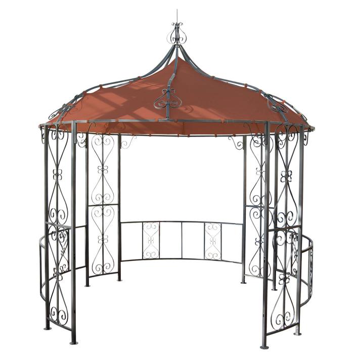 Pergola Almeria, Rundpavillon Garten Pavillon, stabiles Stahl-Gestell  3m ~ terracotta-braun