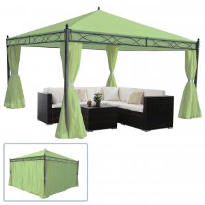 Pergola Cadiz, Garten Pavillon, stabiles 7cm-Gestell mit Seitenwand ~ grn 4x4m