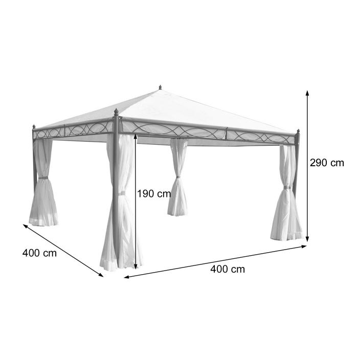 Pergola Cadiz, Garten Pavillon, stabiles 7cm-Gestell mit Seitenwand ~ terracotta-braun 4x4m