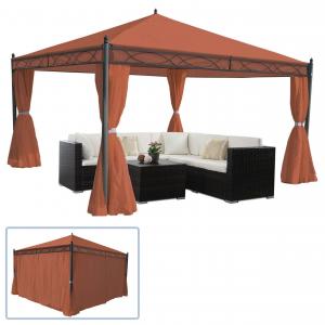 Pergola Cadiz, Garten Pavillon, stabiles 7cm-Gestell mit Seitenwand ~ terracotta-braun 4x4m