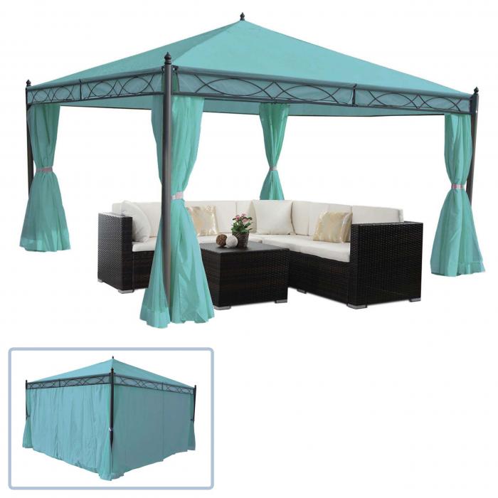 Pergola Cadiz, Garten Pavillon, stabiles 7cm-Gestell mit Seitenwand ~ trkis 4x4m