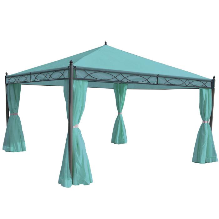 Pergola Cadiz, Garten Pavillon, stabiles 7cm-Gestell mit Seitenwand ~ trkis 4x4m