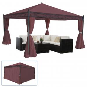 Pergola Cadiz, Garten Pavillon, stabiles 7cm-Gestell mit Seitenwand ~ rot-braun 4x4m