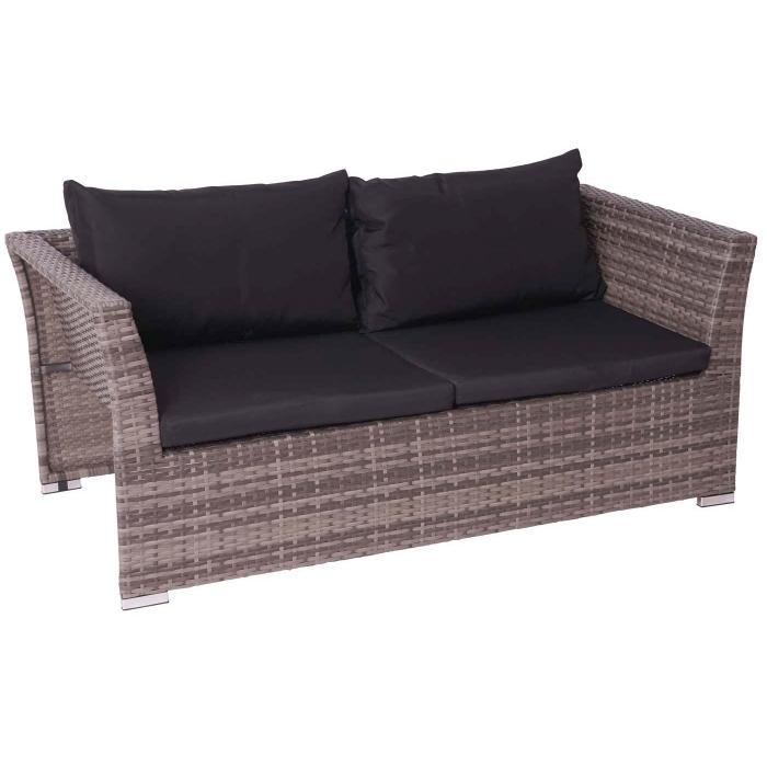 Retourenware | Poly-Rattan Garnitur HWC-J36, Balkon-/Garten-/Lounge-Set Sitzgruppe Sofa ~ grau, Kissen schwarz