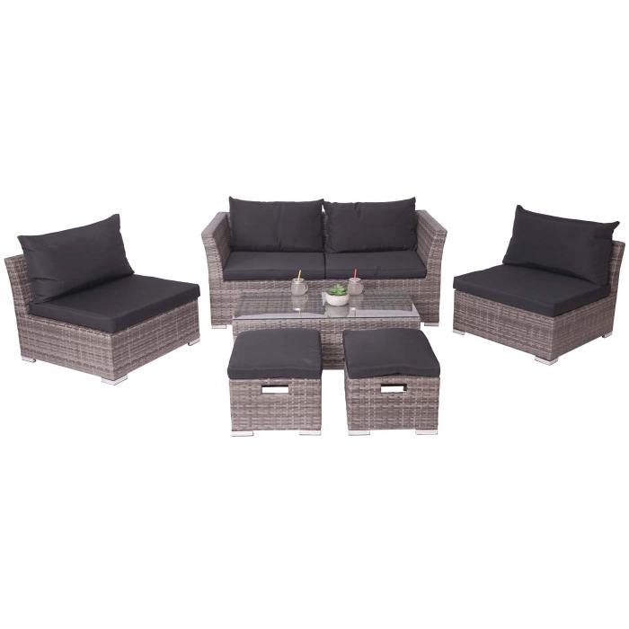 Poly-Rattan Garnitur HWC-J36, Balkon-/Garten-/Lounge-Set Sitzgruppe Sofa ~ grau, Kissen schwarz