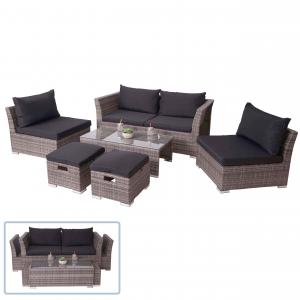 Poly-Rattan Garnitur HWC-J36, Balkon-/Garten-/Lounge-Set Sitzgruppe Sofa ~ grau, Kissen schwarz