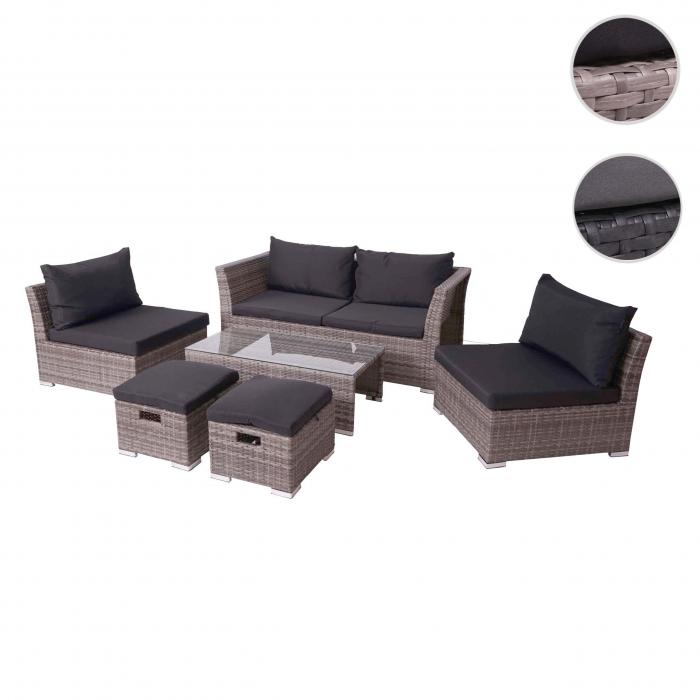 Poly-Rattan Garnitur HWC-J36, Balkon-/Garten-/Lounge-Set Sitzgruppe Sofa ~ grau, Kissen schwarz