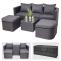 3in1-Garnitur HWC-J37, Garten-/Lounge-Set Sonneninsel, Spun Poly Poly-Rattan MVG ~ anthrazit, Kissen dunkelgrau