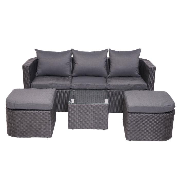 3in1-Garnitur HWC-J37, Garten-/Lounge-Set Sonneninsel, Spun Poly Poly-Rattan MVG ~ anthrazit, Kissen dunkelgrau