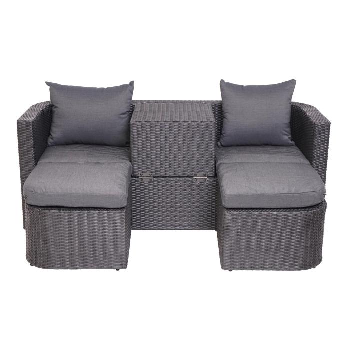 3in1-Garnitur HWC-J37, Garten-/Lounge-Set Sonneninsel, Spun Poly Poly-Rattan MVG ~ anthrazit, Kissen dunkelgrau