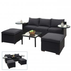 Poly-Rattan Garnitur HWC-J38, Garten-/Lounge-Set Sitzgruppe, Spun Poly halbrundes Rattan ~ anthrazit, Kissen dunkelgrau