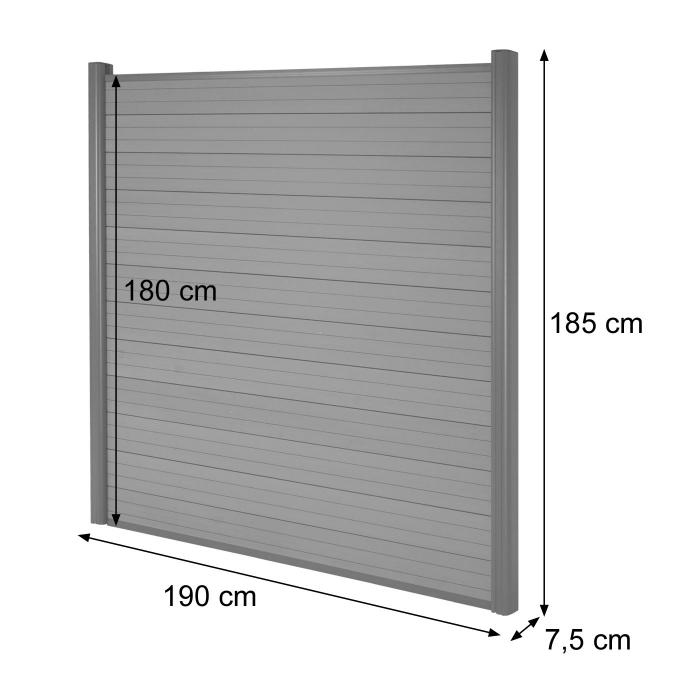 WPC-Sichtschutz Sarthe, Windschutz Zaun, Alu-Pfosten ~ Basiselement, 1,90m grau