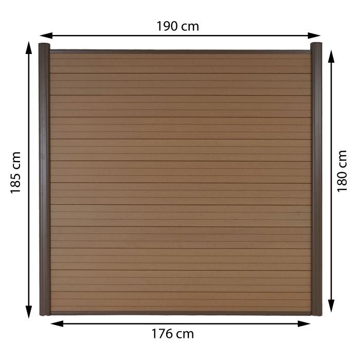 WPC-Sichtschutz Sarthe, Windschutz Zaun, Alu-Pfosten ~ 2er Set, 3,75m teak