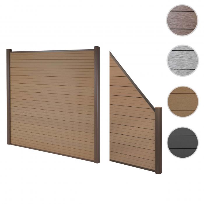 WPC-Sichtschutz Sarthe, Windschutz Zaun, Alu-Pfosten ~ 2er Set schrg, 2,82m teak