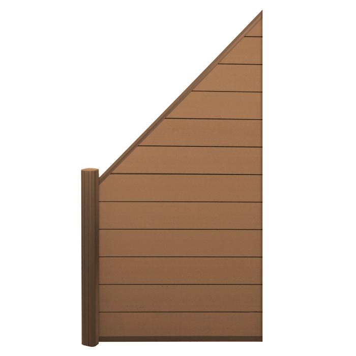 WPC-Sichtschutz Sarthe, Windschutz Zaun, Alu-Pfosten ~ 2er Set schrg, 2,82m teak