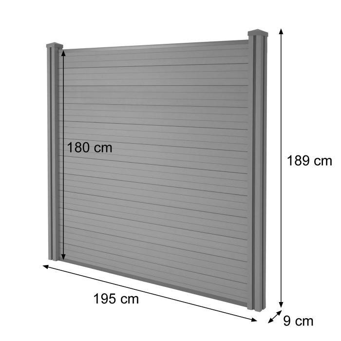 WPC-Sichtschutz Sarthe, Windschutz Zaun, WPC-Pfosten ~ Basiselement, 1,95m anthrazit