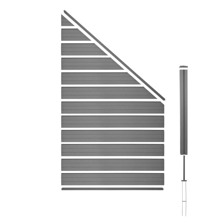 WPC-Sichtschutz Sarthe, Windschutz Zaun, WPC-Pfosten ~ Erweiterungselement schrg rechts, 0,98m teak