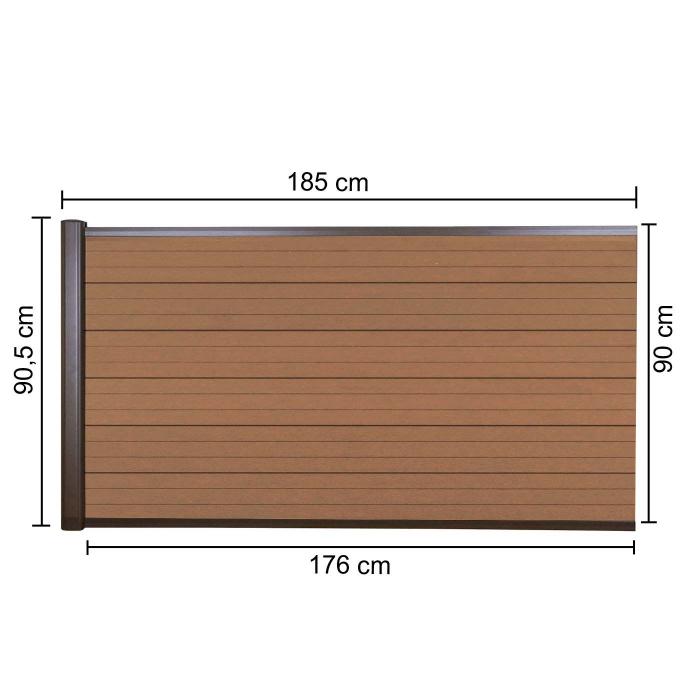 WPC-Sichtschutz Sarthe, Windschutz Zaun, Alu-Pfosten ~ Erweiterungselement niedrig, 1,85m teak