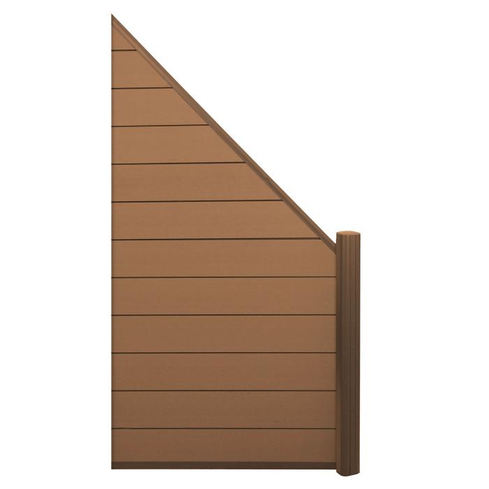 WPC-Sichtschutz Sarthe, Windschutz Zaun, Alu-Pfosten ~ Erweiterungselement schrg links, 0,95m teak