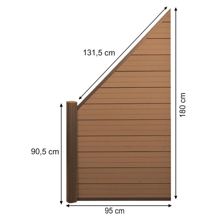 WPC-Sichtschutz Sarthe, Windschutz Zaun, Alu-Pfosten ~ Erweiterungselement schrg links, 0,95m teak