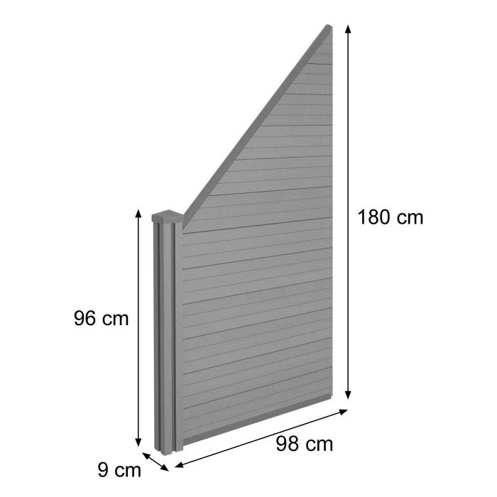 WPC-Sichtschutz Sarthe, Windschutz Zaun, WPC-Pfosten ~ Erweiterungselement schrg links, 0,98m braun