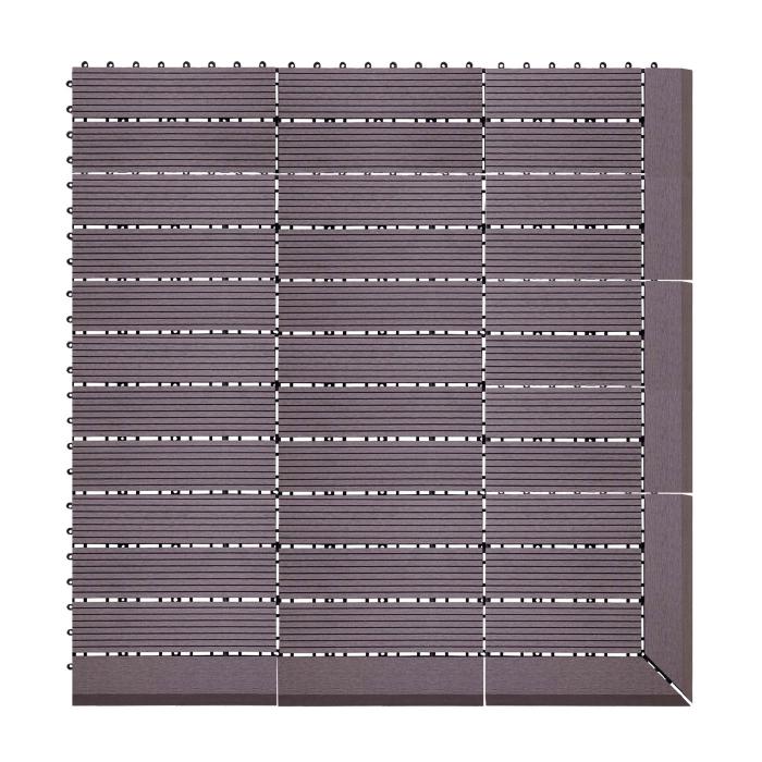 (155,44/m) WPC Eck-Bodenfliese Rhone + Abschluss, Holzoptik Terrasse, 30x30cm Premium ~ Ecke links, teak linear