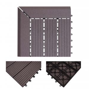 (155,44/m) WPC Eck-Bodenfliese Rhone + Abschluss, Holzoptik Terrasse, 30x30cm Premium ~ Ecke links, grau linear