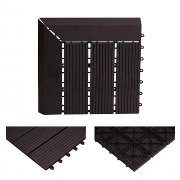 (222,11/m) WPC Eck-Bodenfliese Rhone + Abschluss, Holzoptik Terrasse, 30x30cm Premium ~ Ecke links, anthrazit linear