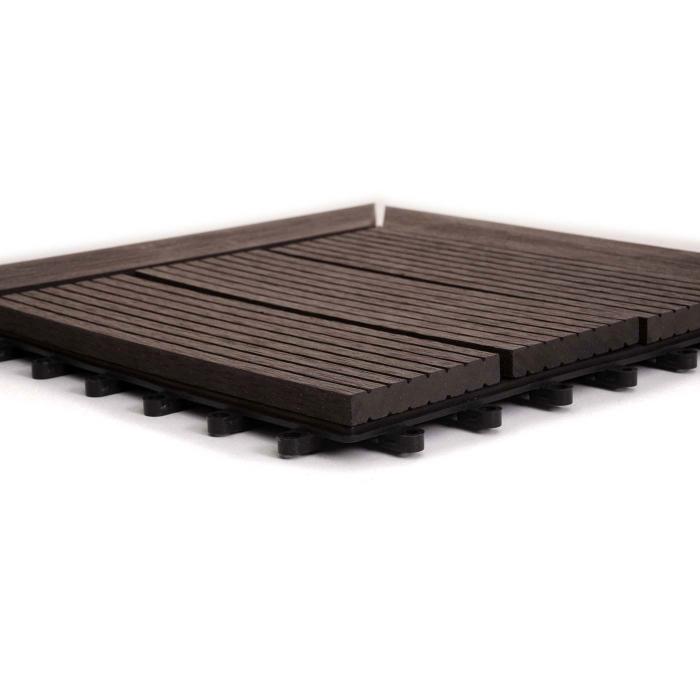 (222,11€/m²) WPC Eck-Bodenfliese Rhone + Abschluss, Holzoptik Terrasse, 30x30cm Premium ~ Ecke rechts, anthrazit linear