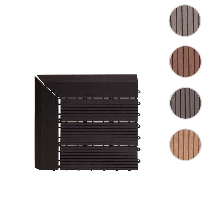 (222,11€/m²) WPC Eck-Bodenfliese Rhone + Abschluss, Holzoptik Terrasse, 30x30cm Premium ~ Ecke rechts, anthrazit linear