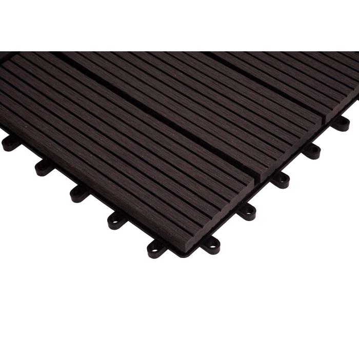 (222,11€/m²) WPC Eck-Bodenfliese Rhone + Abschluss, Holzoptik Terrasse, 30x30cm Premium ~ Ecke rechts, anthrazit linear